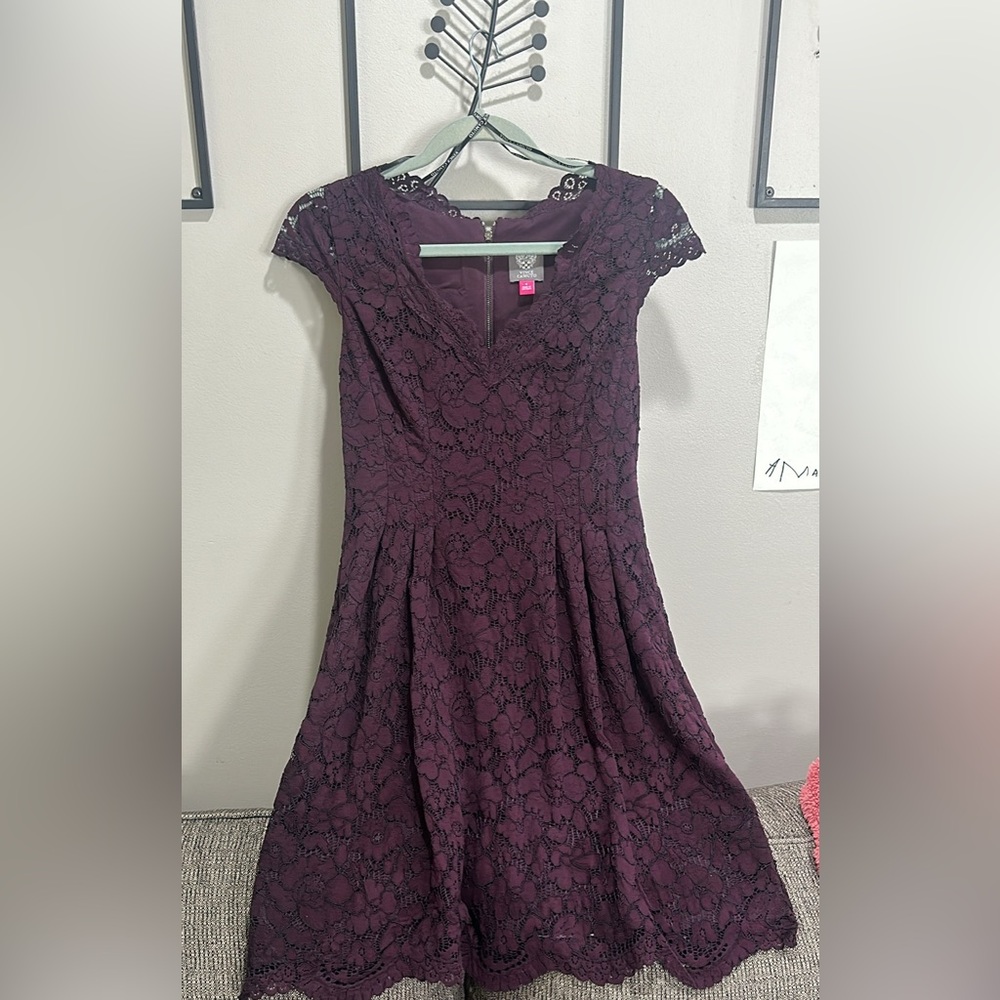 Vince Camuto Deep Purple Lace Midi Dress